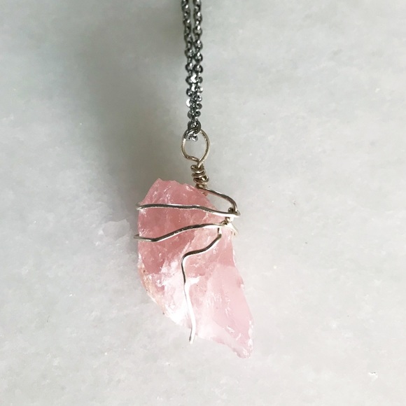 Jewelry - Handmade Wire Wrapped Rose Quartz Necklace